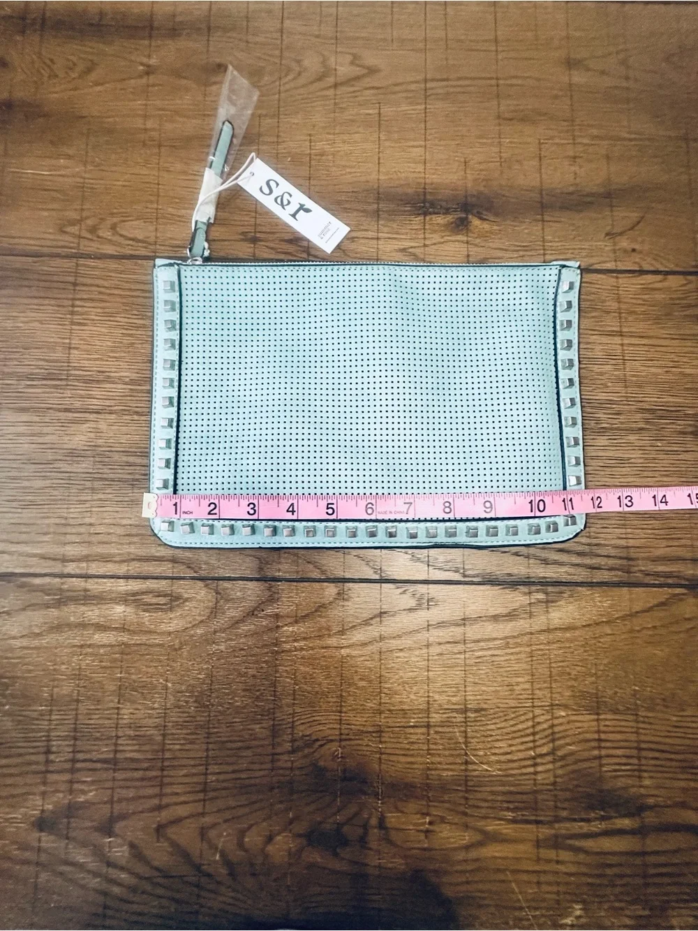 NWT Summer & Rose Perforated Studded Clutch Pale Turquoise NWT